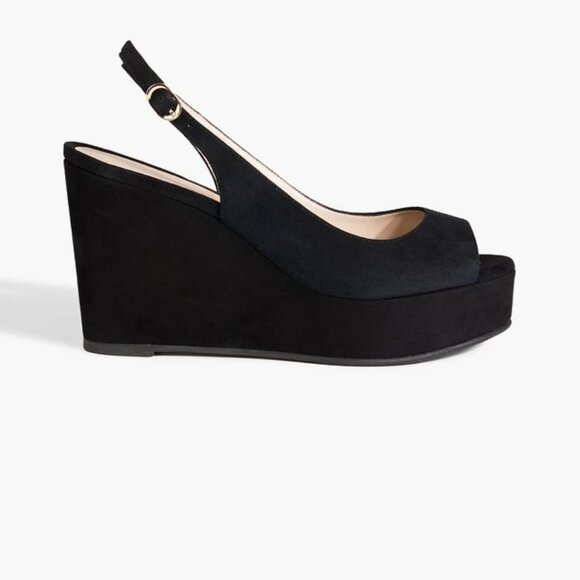 Stuart Weitzman Shoes - Stuart Weitzman black suede slingback wedge sandals size 39.5
